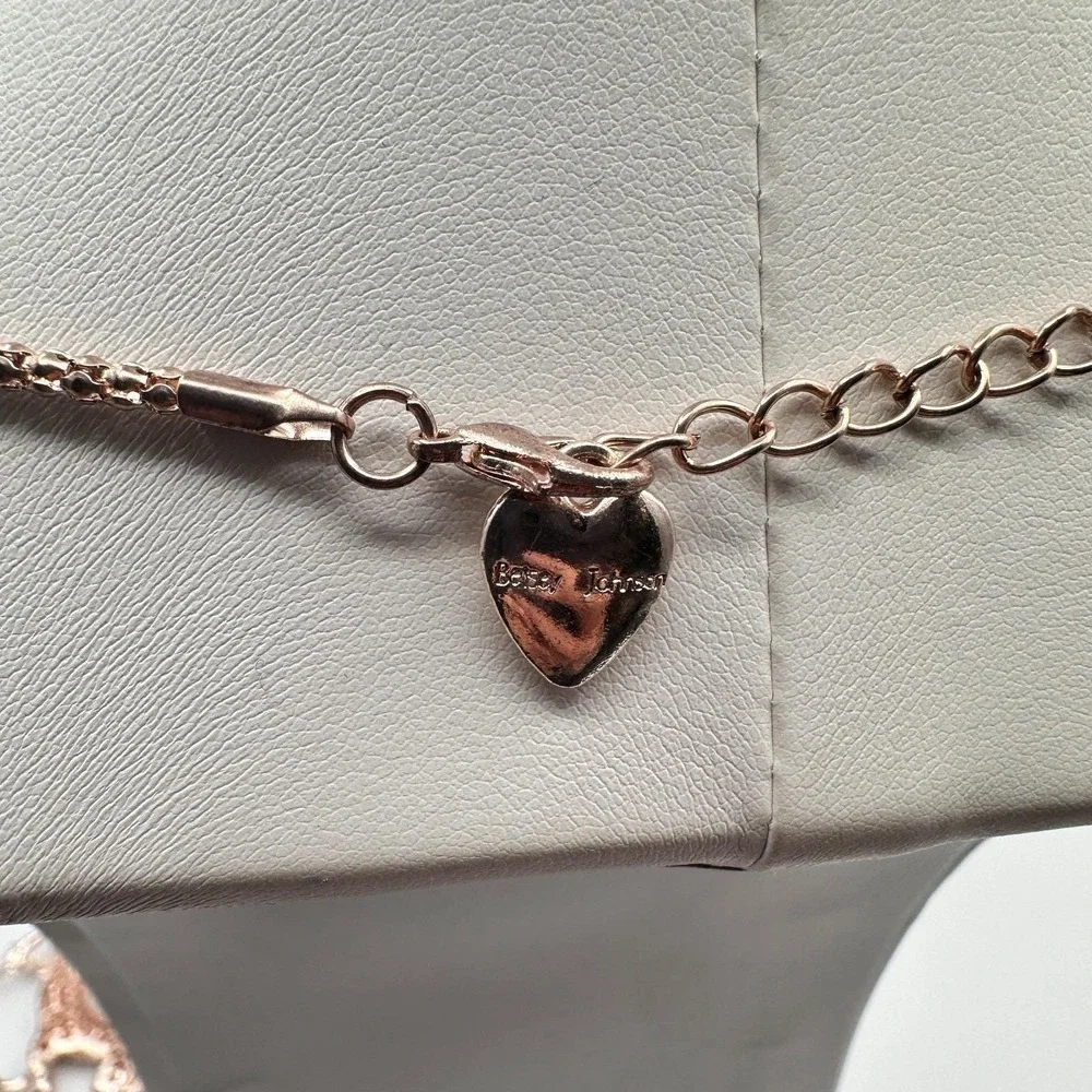 Vintage 90s Betsey Johnson Unicorn Necklace Rose Gold Tone Glass Pendant Jewelry